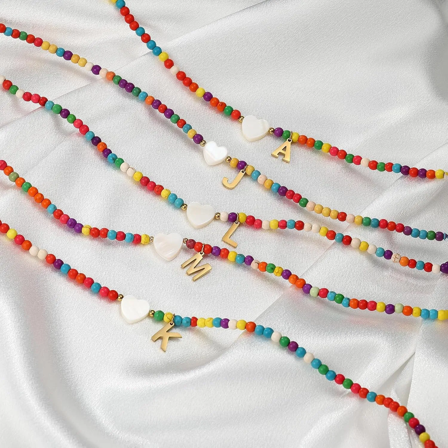 Colorful Initial Cute Necklaces for Girls - Trendy Beaded Choker Necklace for Women Teen Girl, Handmade Letter Choker Necklace Jewelry for Women Girls Gifts