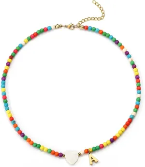 Colorful Initial Cute Necklaces for Girls - Trendy Beaded Choker Necklace for Women Teen Girl, Handmade Letter Choker Necklace Jewelry for Women Girls Gifts