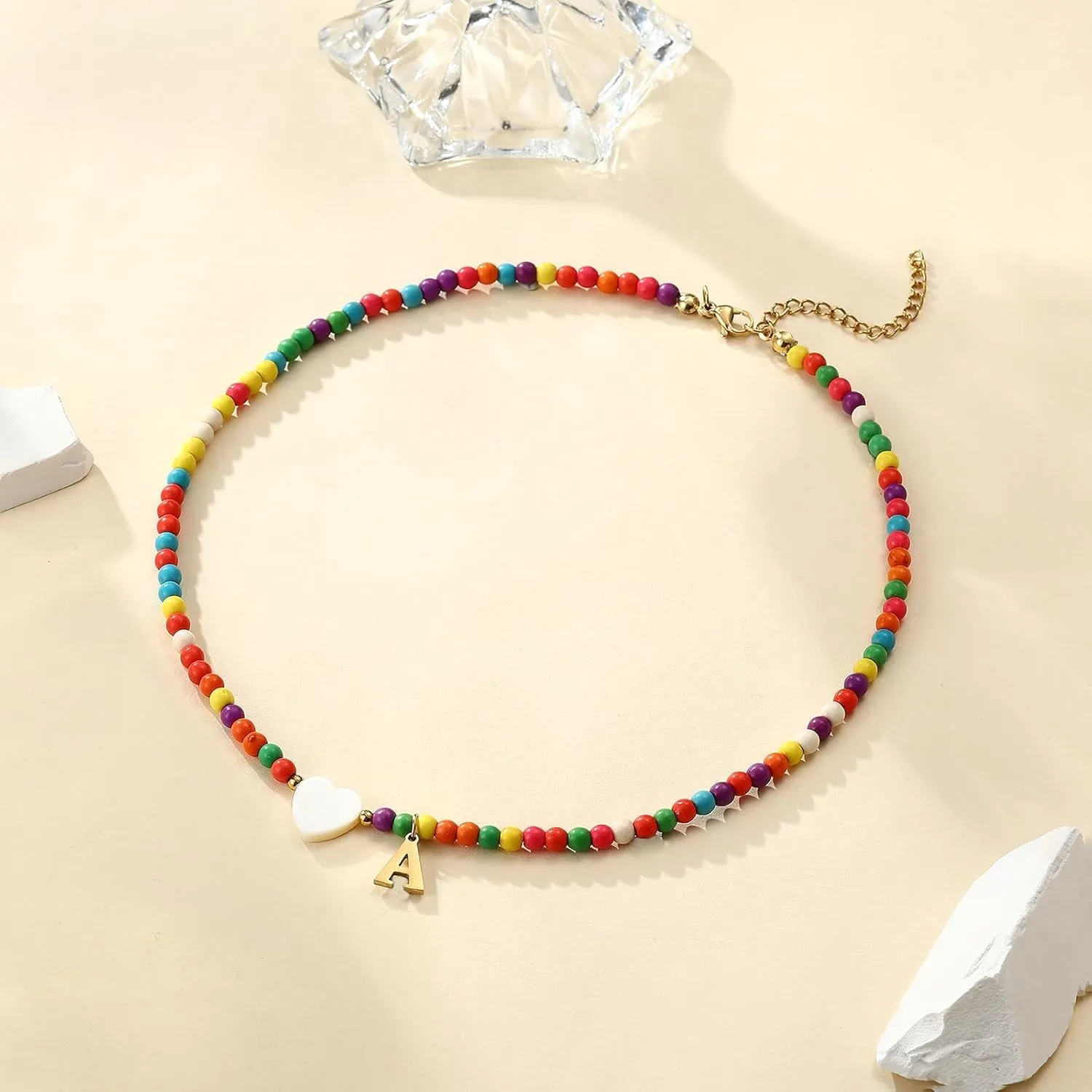 Colorful Initial Cute Necklaces for Girls - Trendy Beaded Choker Necklace for Women Teen Girl, Handmade Letter Choker Necklace Jewelry for Women Girls Gifts