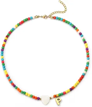 Colorful Initial Cute Necklaces for Girls - Trendy Beaded Choker Necklace for Women Teen Girl, Handmade Letter Choker Necklace Jewelry for Women Girls Gifts