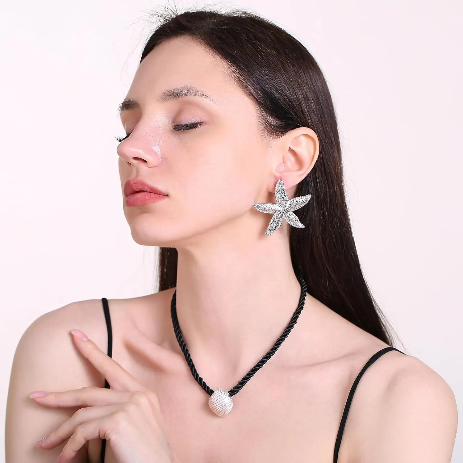 Conch Shell Necklace Starfish Earrings, Seashell Jewelry Set Beach Jewelry for Women