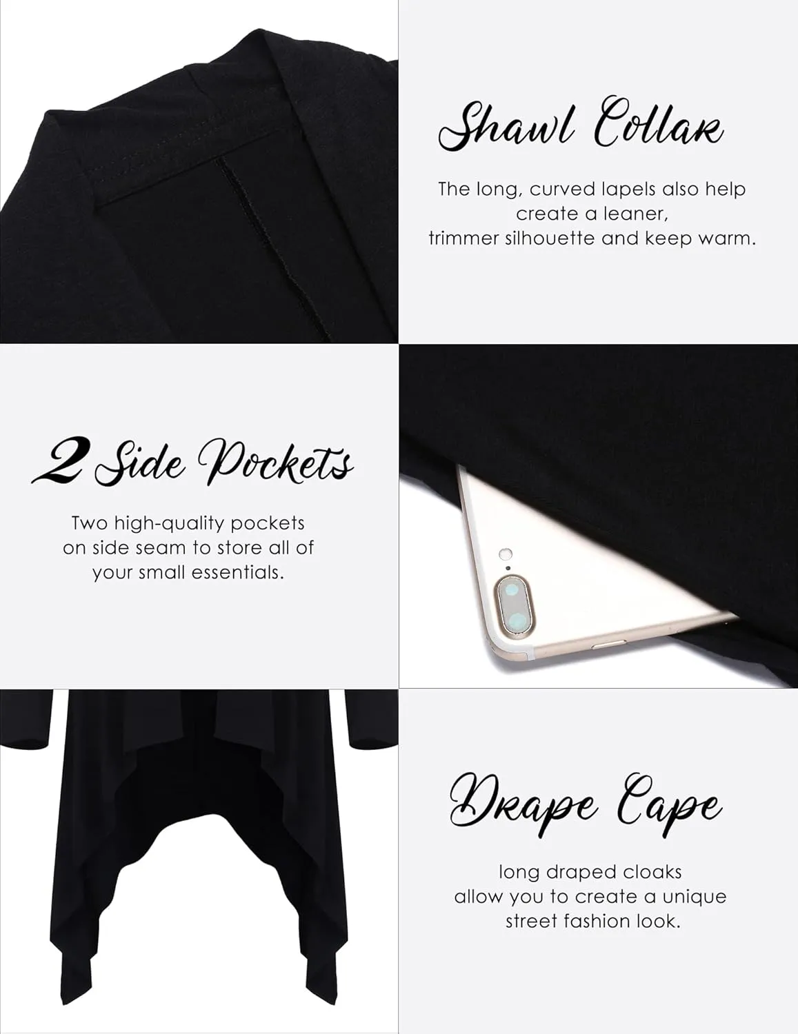 COOFANDY Men's Long Cardigan Ruffle Shawl Collar Lightweight Open Front Drape Cape Overcoat with Pockets