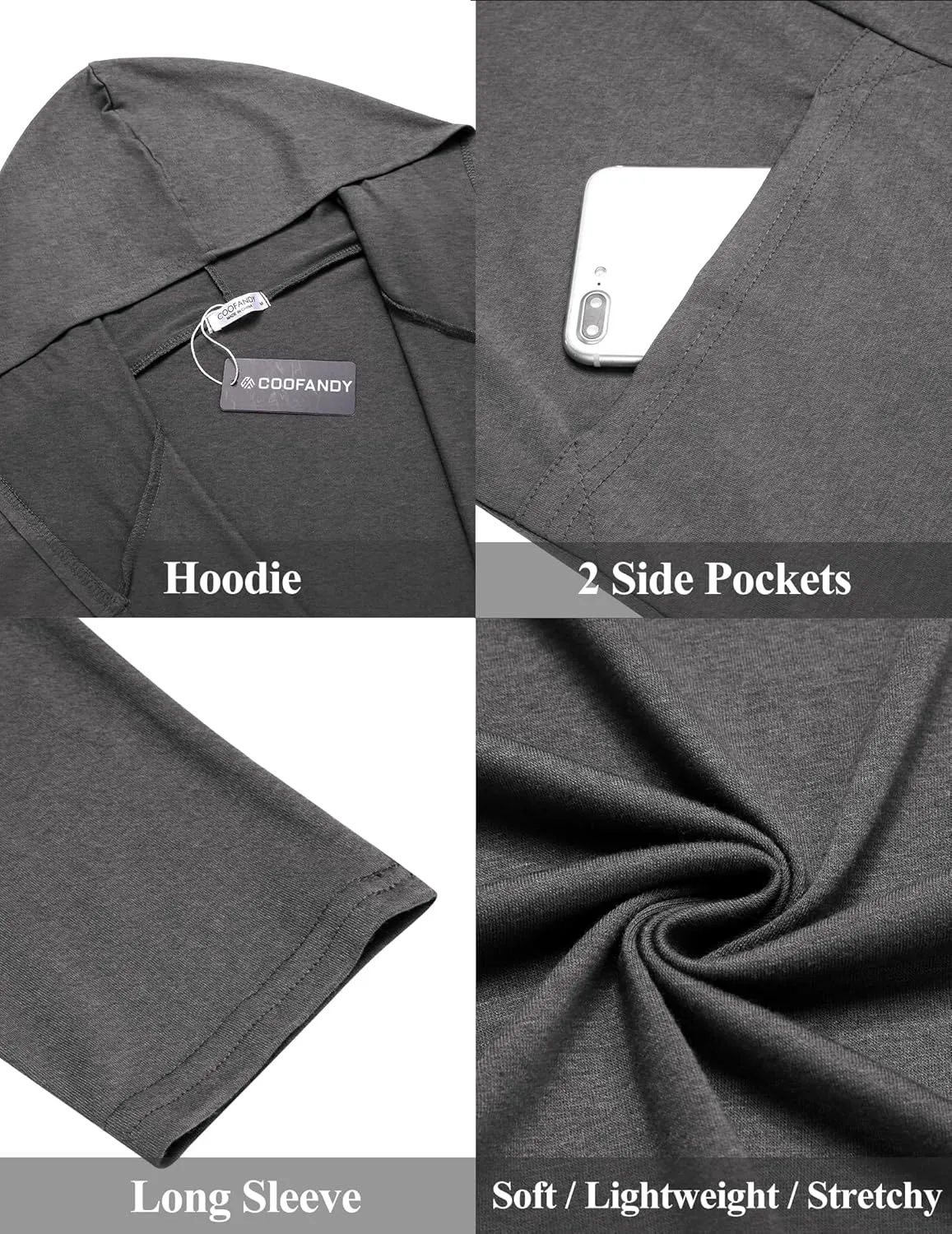 COOFANDY Men's Long Hooded Cardigan Shawl Collar Lightweight Open Front Drape Cape Overcoat with Pockets
