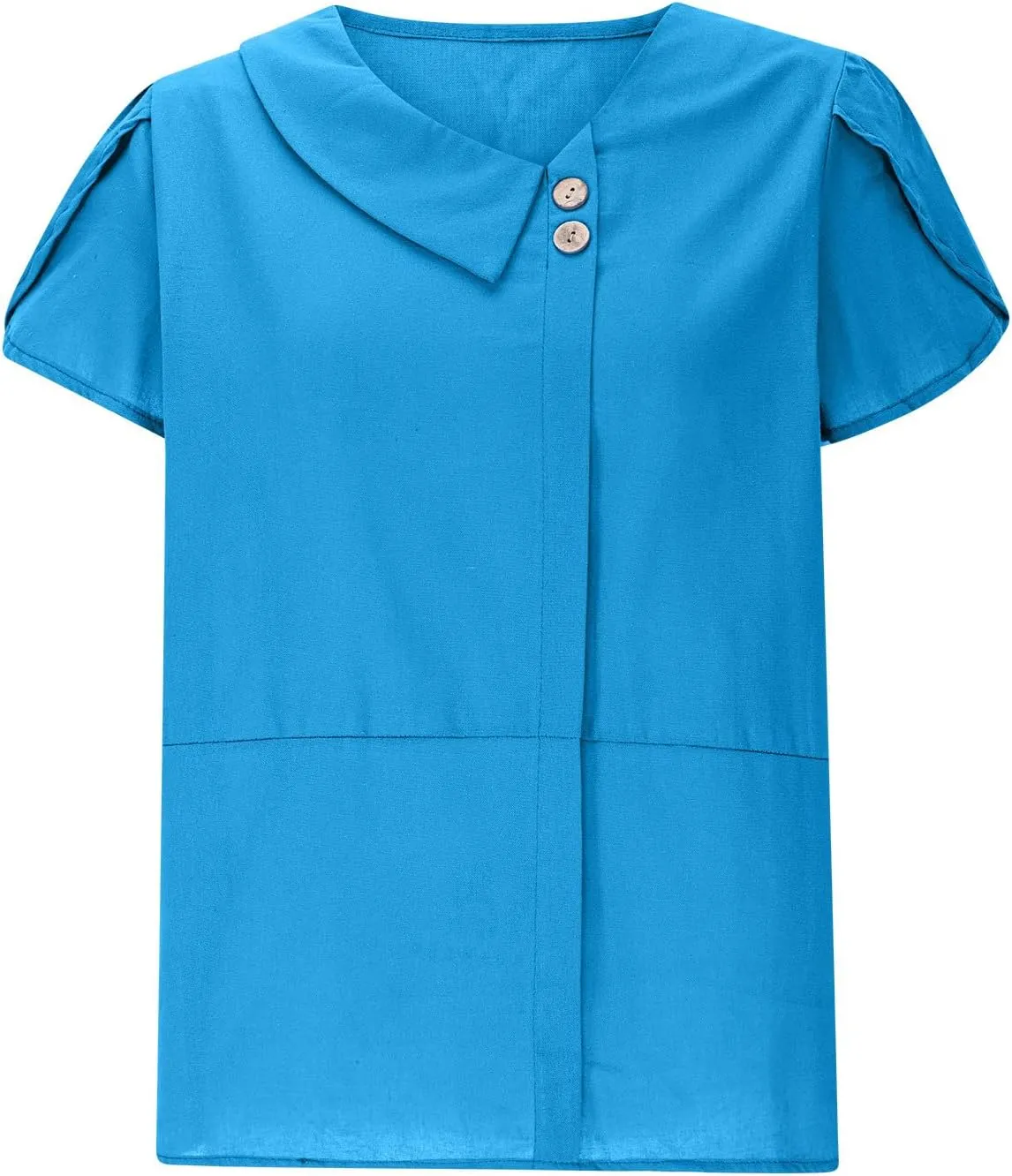 Cotton Linen Blouses for Women Summer Comfy Loose Fit Short Sleeve Tops Asymmetric V Neck Button Tees Dressy Casual T-Shirt