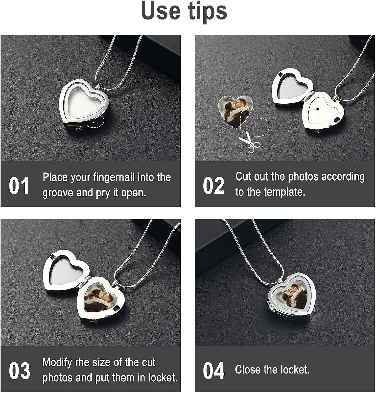 Cremation Jewelry Necklace for Ashes Heart Shaped Memorial Picture Lockets for Ashes Stainless Steel Keepsake Urn Ashes Pendants That Holds Pictures Photo