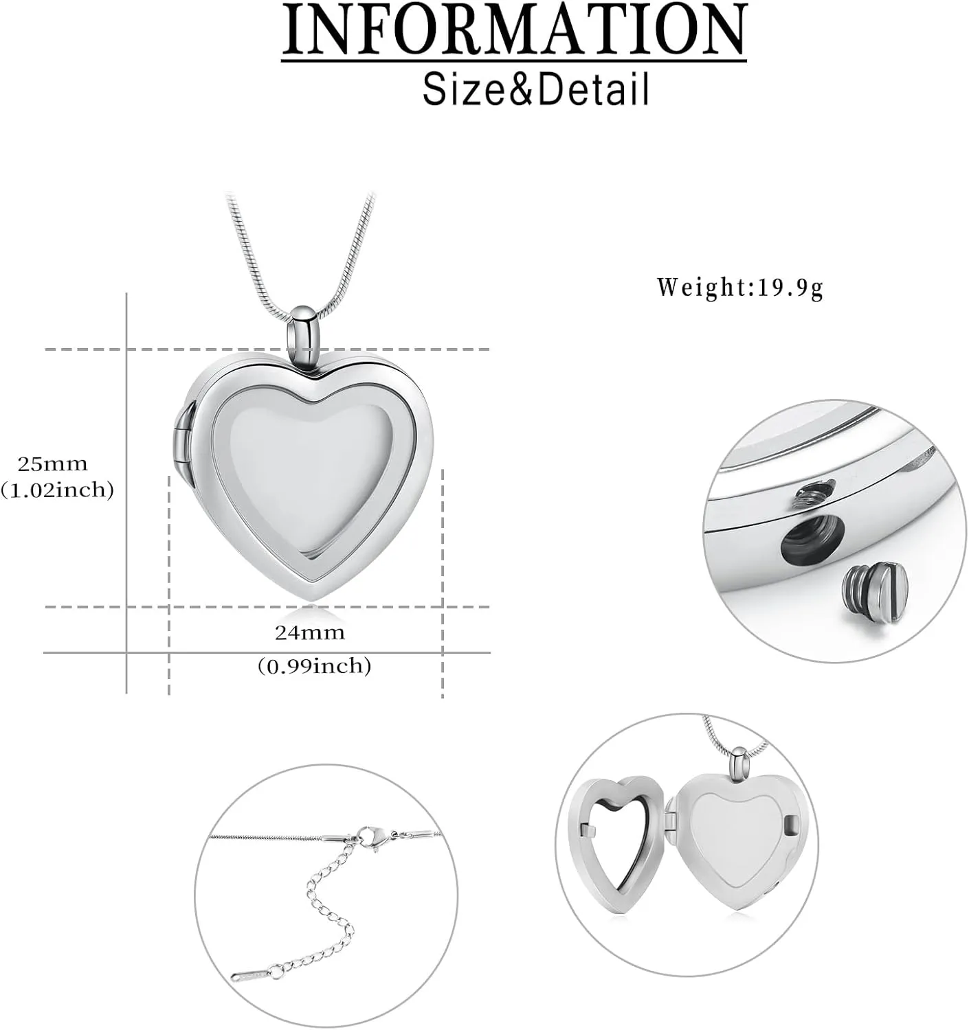 Cremation Jewelry Necklace for Ashes Heart Shaped Memorial Picture Lockets for Ashes Stainless Steel Keepsake Urn Ashes Pendants That Holds Pictures Photo