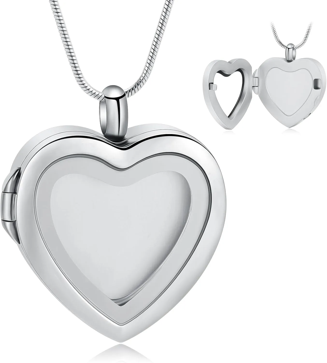 Cremation Jewelry Necklace for Ashes Heart Shaped Memorial Picture Lockets for Ashes Stainless Steel Keepsake Urn Ashes Pendants That Holds Pictures Photo