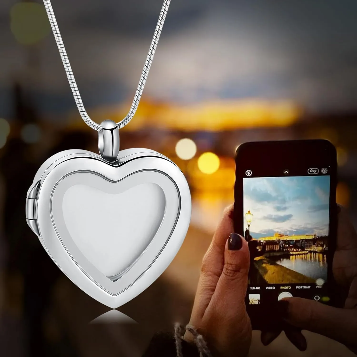Cremation Jewelry Necklace for Ashes Heart Shaped Memorial Picture Lockets for Ashes Stainless Steel Keepsake Urn Ashes Pendants That Holds Pictures Photo