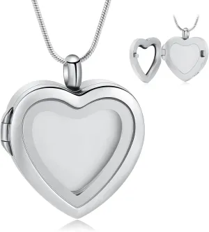 Cremation Jewelry Necklace for Ashes Heart Shaped Memorial Picture Lockets for Ashes Stainless Steel Keepsake Urn Ashes Pendants That Holds Pictures Photo
