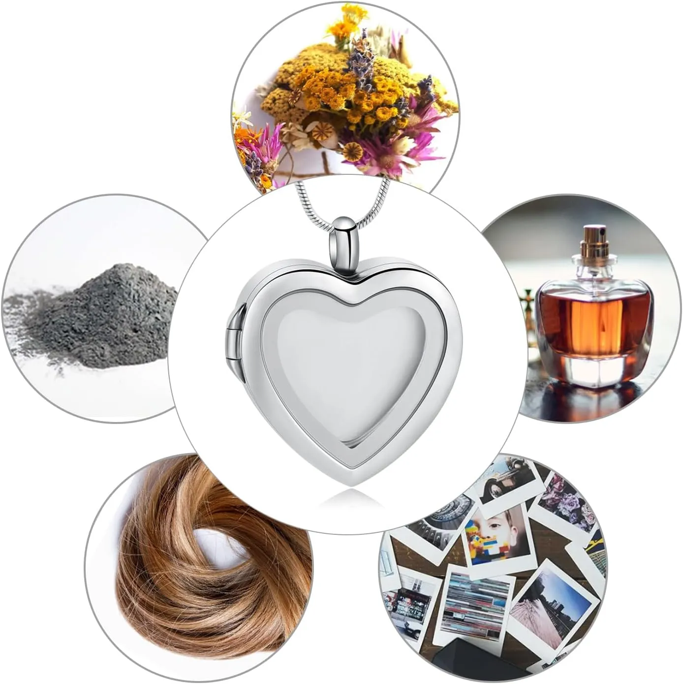 Cremation Jewelry Necklace for Ashes Heart Shaped Memorial Picture Lockets for Ashes Stainless Steel Keepsake Urn Ashes Pendants That Holds Pictures Photo