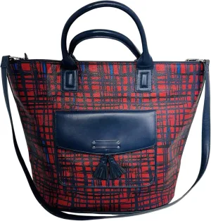 Crossbody Tote Bag for Women Work - Plaid Red & Navy Blue Purse for Vera Bradley - Large Tote Bag for School - Faux Leather Satchel Bags - Travel & Carry On Tote Bag with Zipper - Womens Tote Purse