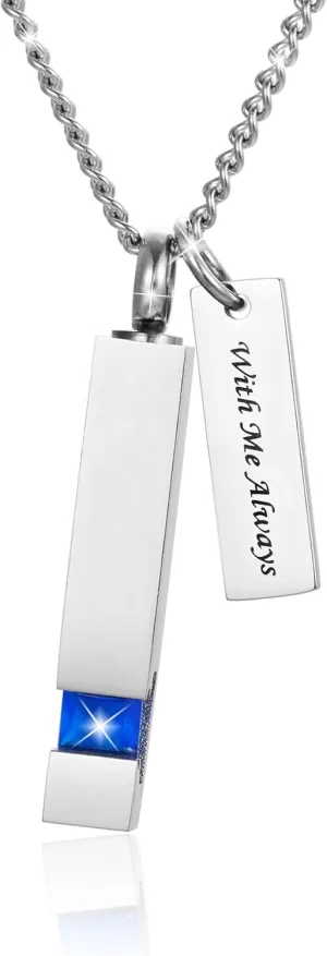 Crystal Black Cremation Jewelry for Ashes Silver Urn Necklace for Ashes, Birthstone Cube Urns Memorial Ashes Necklace Pendant Keepsake, Cremation Urn Jewelry Bar Pendant With CZ
