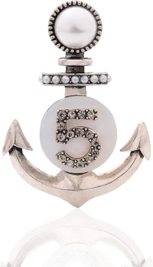 Crystal Nautical Anchor Rudder Brooch Pin Badge Pendants Scarf Holders Suit Lapel Pin for Women Men