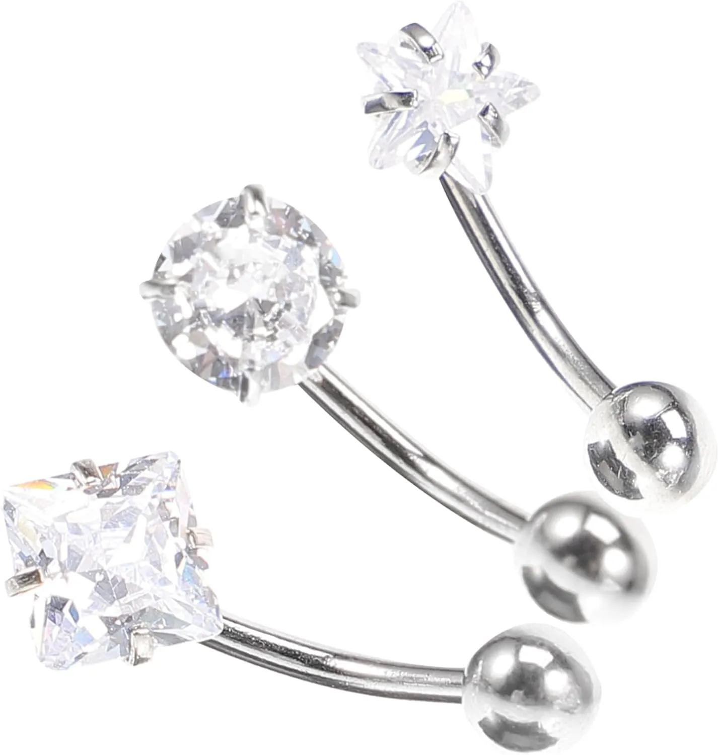 Cubic Zirconia Belly Button Ring Set Hoop Pregnancy Navel Ring 3pcs Stainless Steel Belly Piercing Jewelry for Women