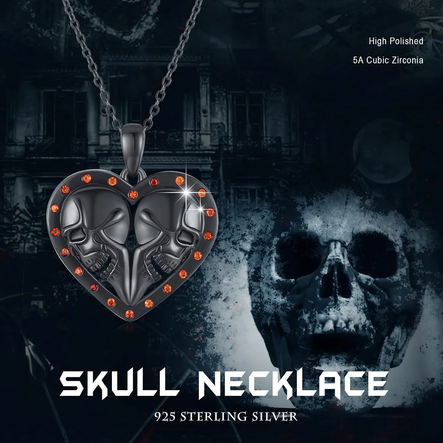 CUOKA MIRACLE Skull Jewelry 925 Sterling Silver Skull Huggie Hoop Earrings Skull Necklace Goth Jewelry Halloween Jewelry Gifts for Women Men