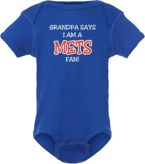 Curiositees My Dad/Grandpa/Uncle Says I am a Mets Fan Baby Boy Bodysuit Outfit - Royal