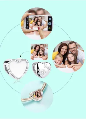 Custom Photo Charm Bead 925 Sterling SilverPersonalized Heart Picture with Loved Dear Charms Beads Fit Women Bracelet Necklace As Mother Daughter Present(Style 1)