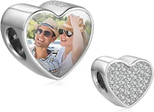 Custom Photo Charm Bead 925 Sterling SilverPersonalized Heart Picture with Loved Dear Charms Beads Fit Women Bracelet Necklace As Mother Daughter Present(Style 4)
