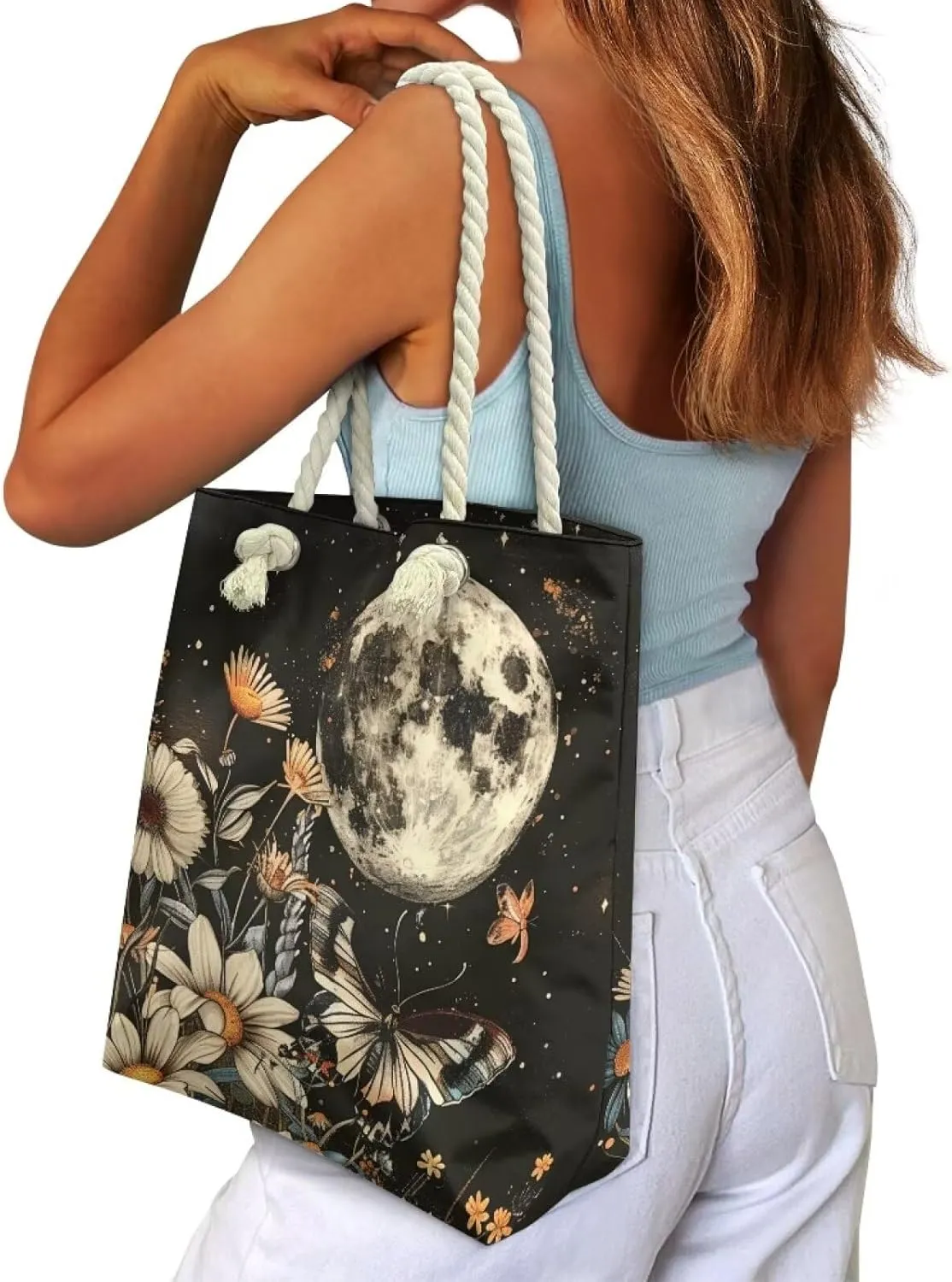 Custom Tote Bag for Women Zipper Cloth Cotton Bags for Travel Casual Satchel Totes
