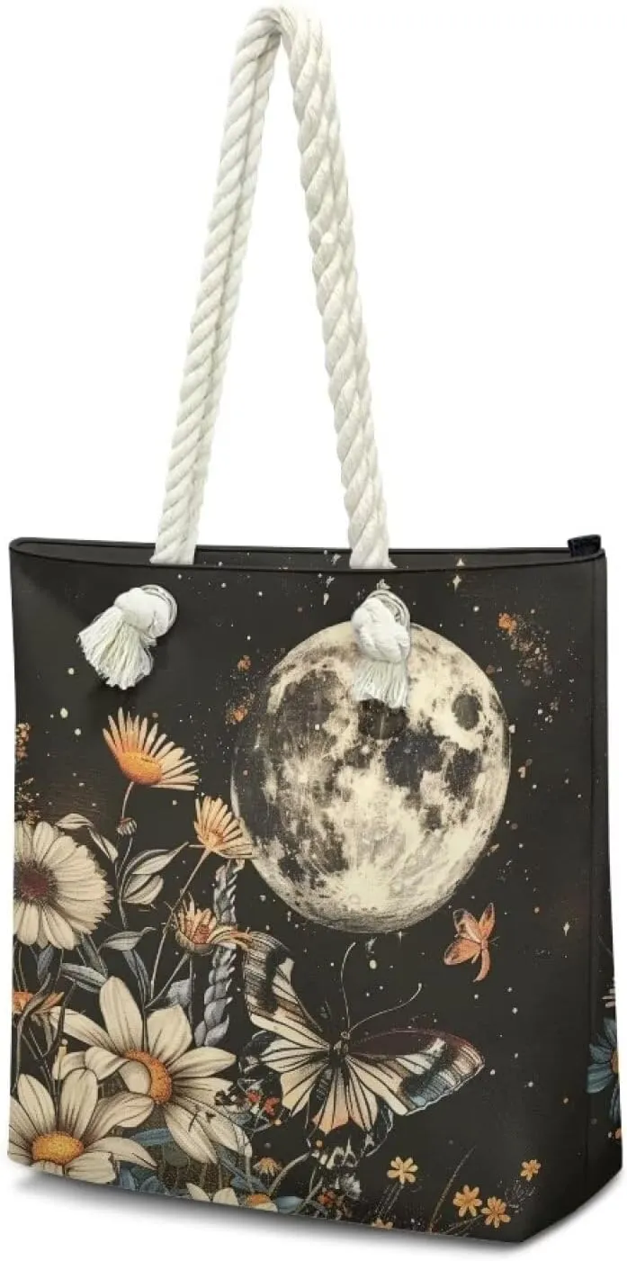 Custom Tote Bag for Women Zipper Cloth Cotton Bags for Travel Casual Satchel Totes