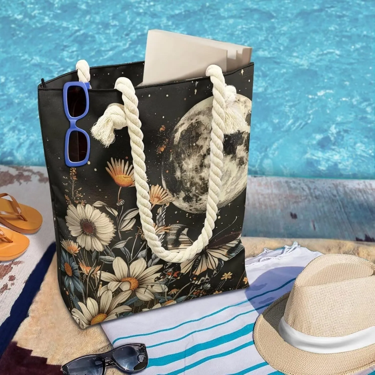 Custom Tote Bag for Women Zipper Cloth Cotton Bags for Travel Casual Satchel Totes