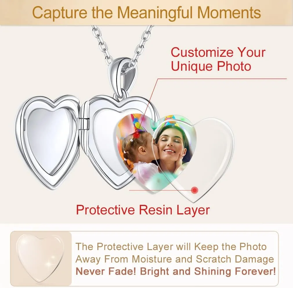 Custom4U Personalized Heart Locket Necklace with Picture Custom Sterling Silver Graduation Cap/Always in My Heart/You are My Sunshine Lockets Engraving Jewelry Class of 2024 Gifts Mothers Day Necklace