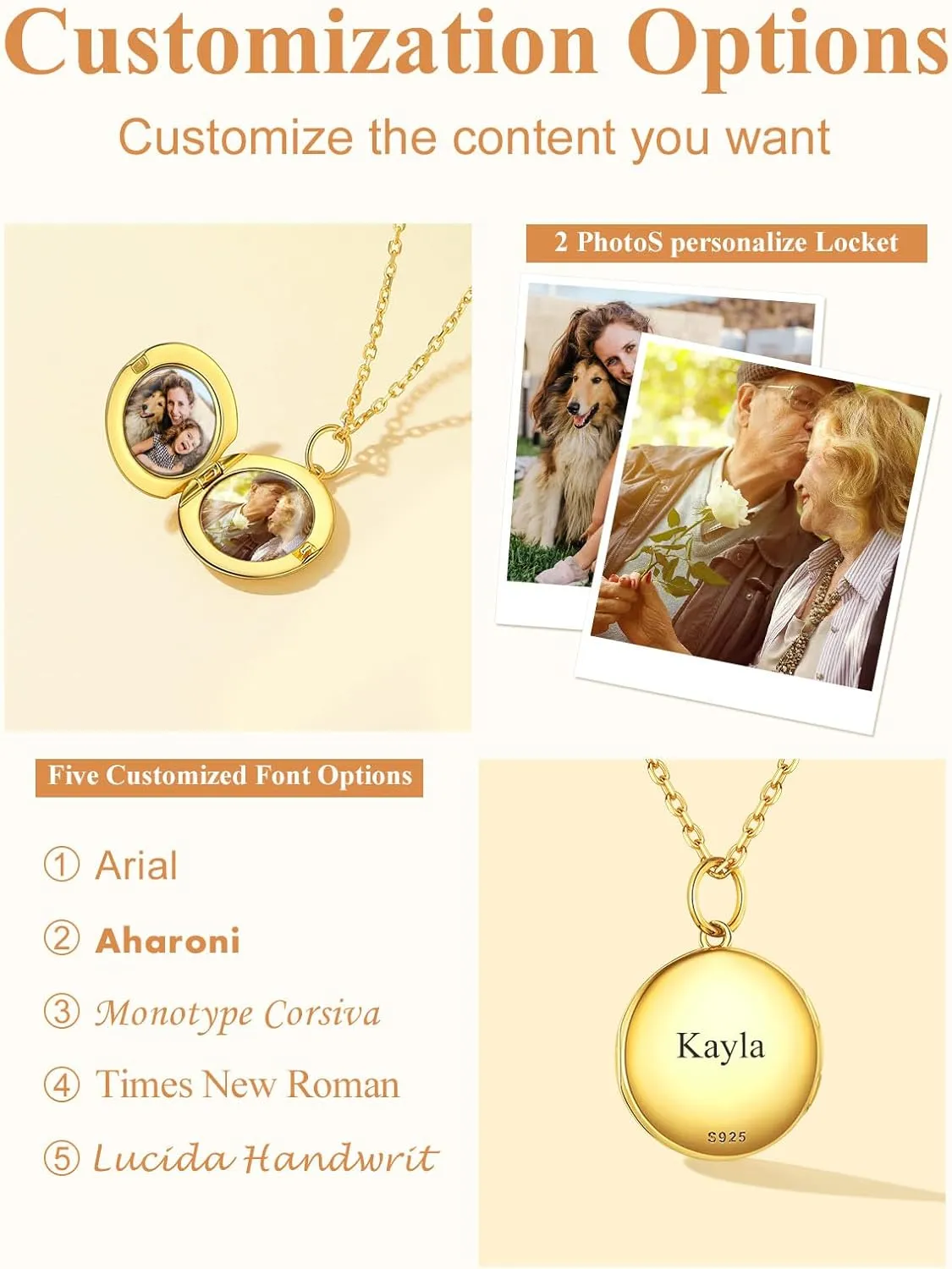 Custom4U Round/Oval Silver Locket Necklace That Holds Picture,Personalized Photo Medallion Pendant Gold 18k Plated 925 Sterling Silver   Chain 16"/18"/22",Memory Gifts for Mother Mom Women