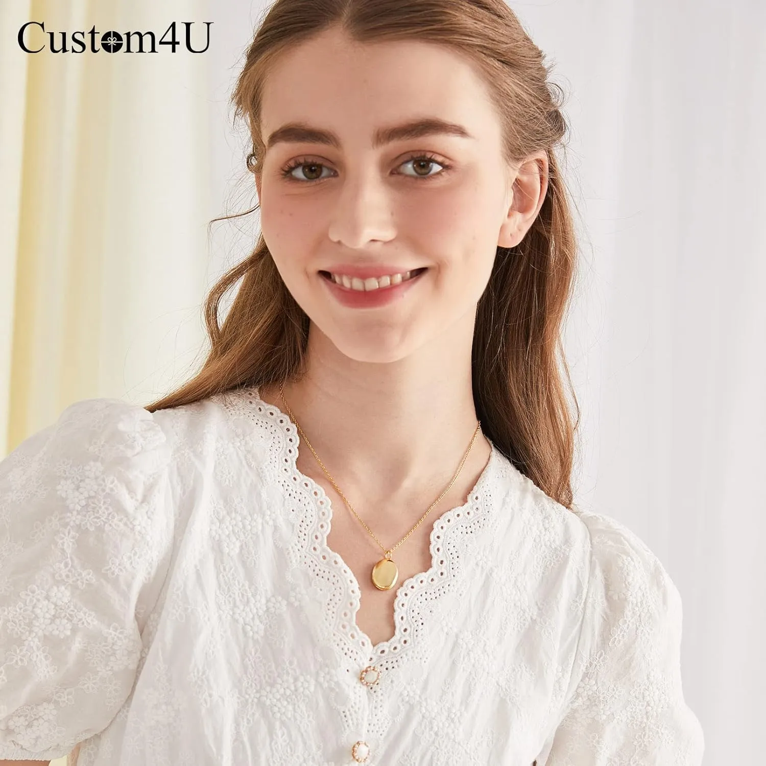Custom4U Round/Oval Silver Locket Necklace That Holds Picture,Personalized Photo Medallion Pendant Gold 18k Plated 925 Sterling Silver   Chain 16"/18"/22",Memory Gifts for Mother Mom Women