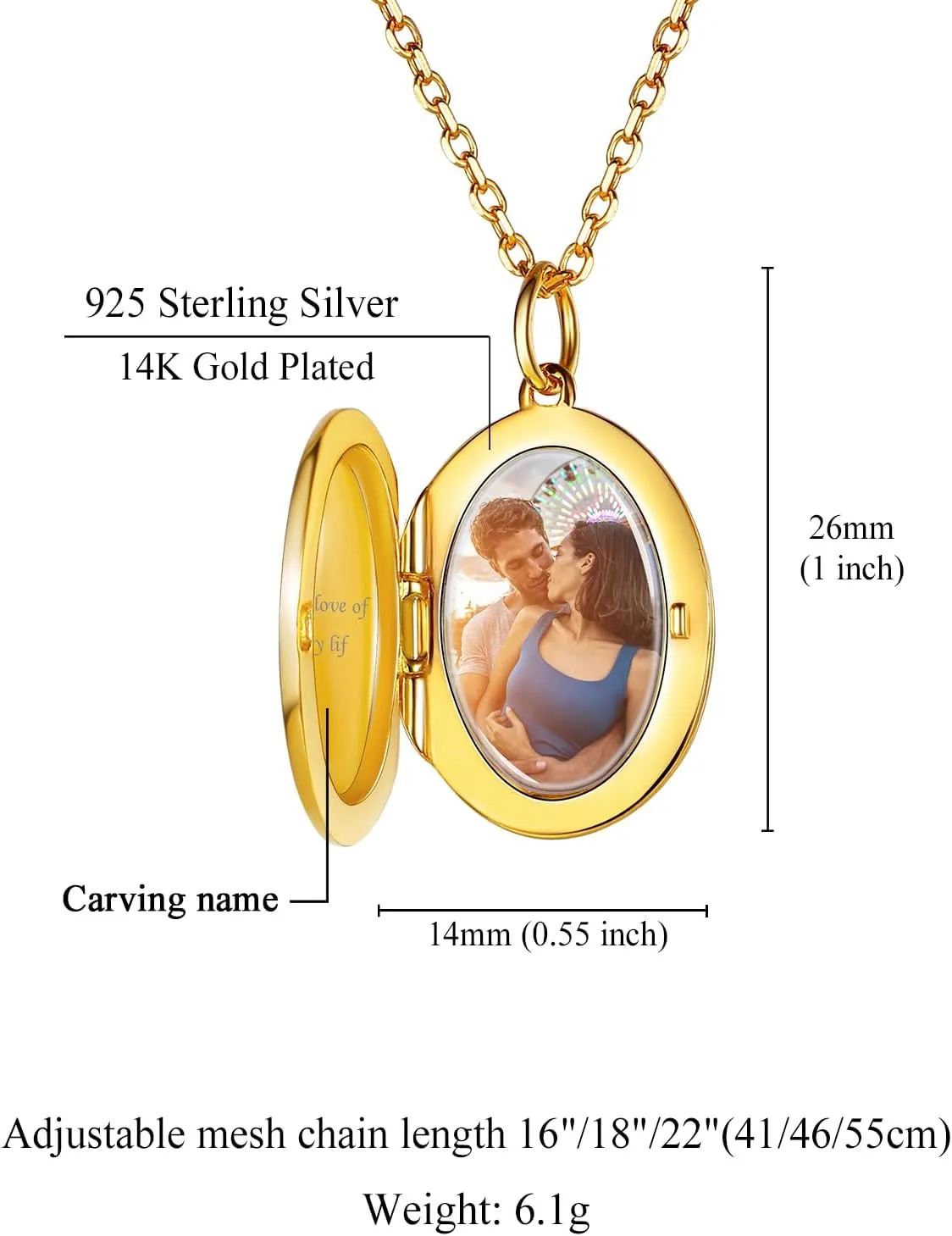 Custom4U Round/Oval Silver Locket Necklace That Holds Picture,Personalized Photo Medallion Pendant Gold 18k Plated 925 Sterling Silver   Chain 16"/18"/22",Memory Gifts for Mother Mom Women