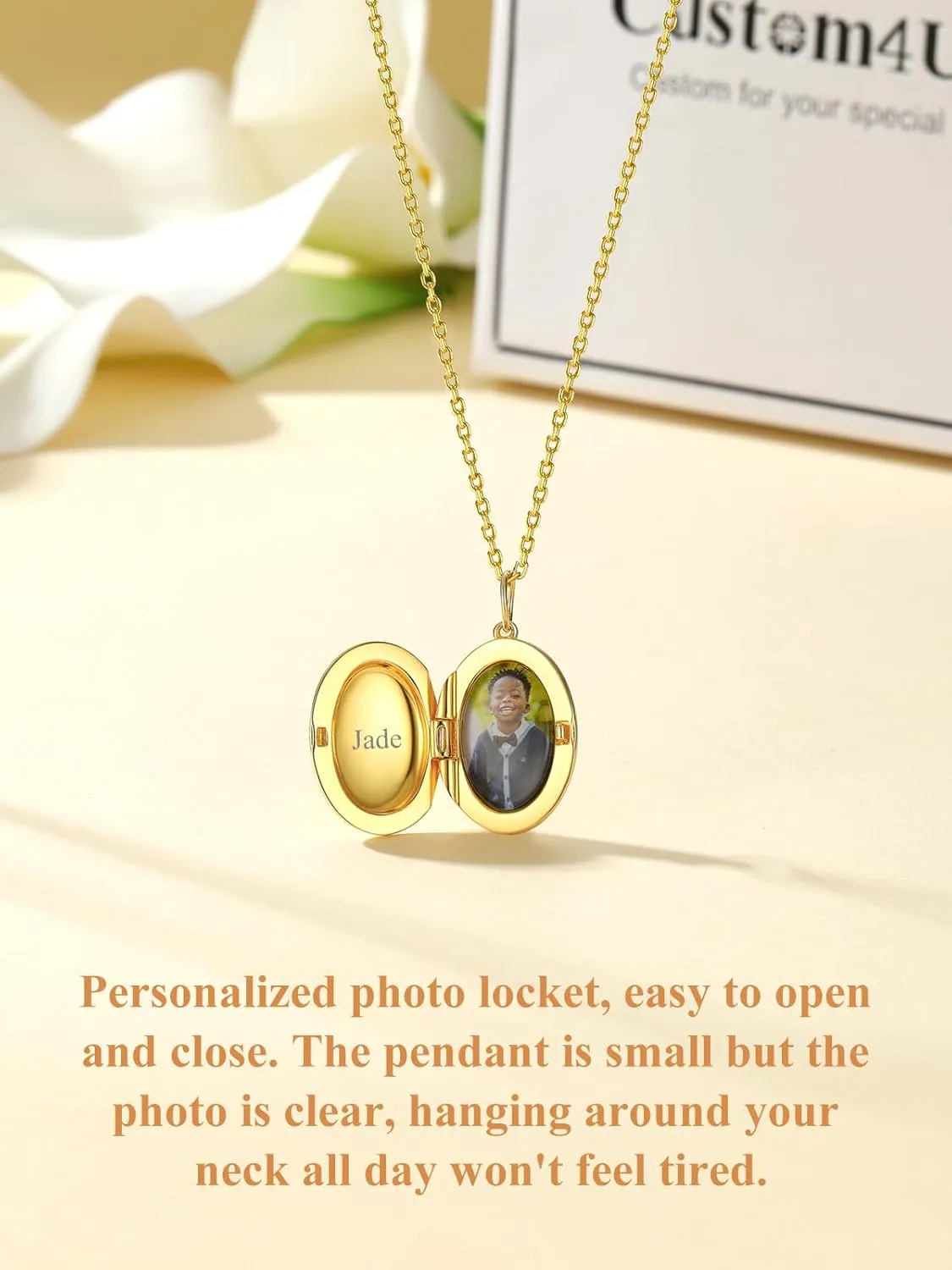 Custom4U Round/Oval Silver Locket Necklace That Holds Picture,Personalized Photo Medallion Pendant Gold 18k Plated 925 Sterling Silver   Chain 16"/18"/22",Memory Gifts for Mother Mom Women
