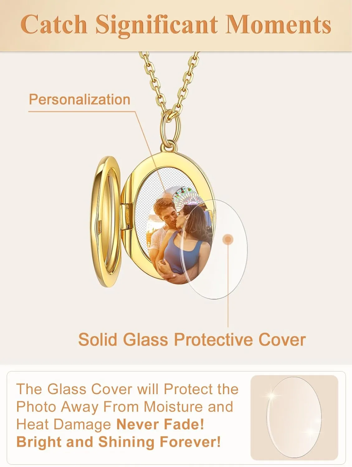 Custom4U Round/Oval Silver Locket Necklace That Holds Picture,Personalized Photo Medallion Pendant Gold 18k Plated 925 Sterling Silver   Chain 16"/18"/22",Memory Gifts for Mother Mom Women