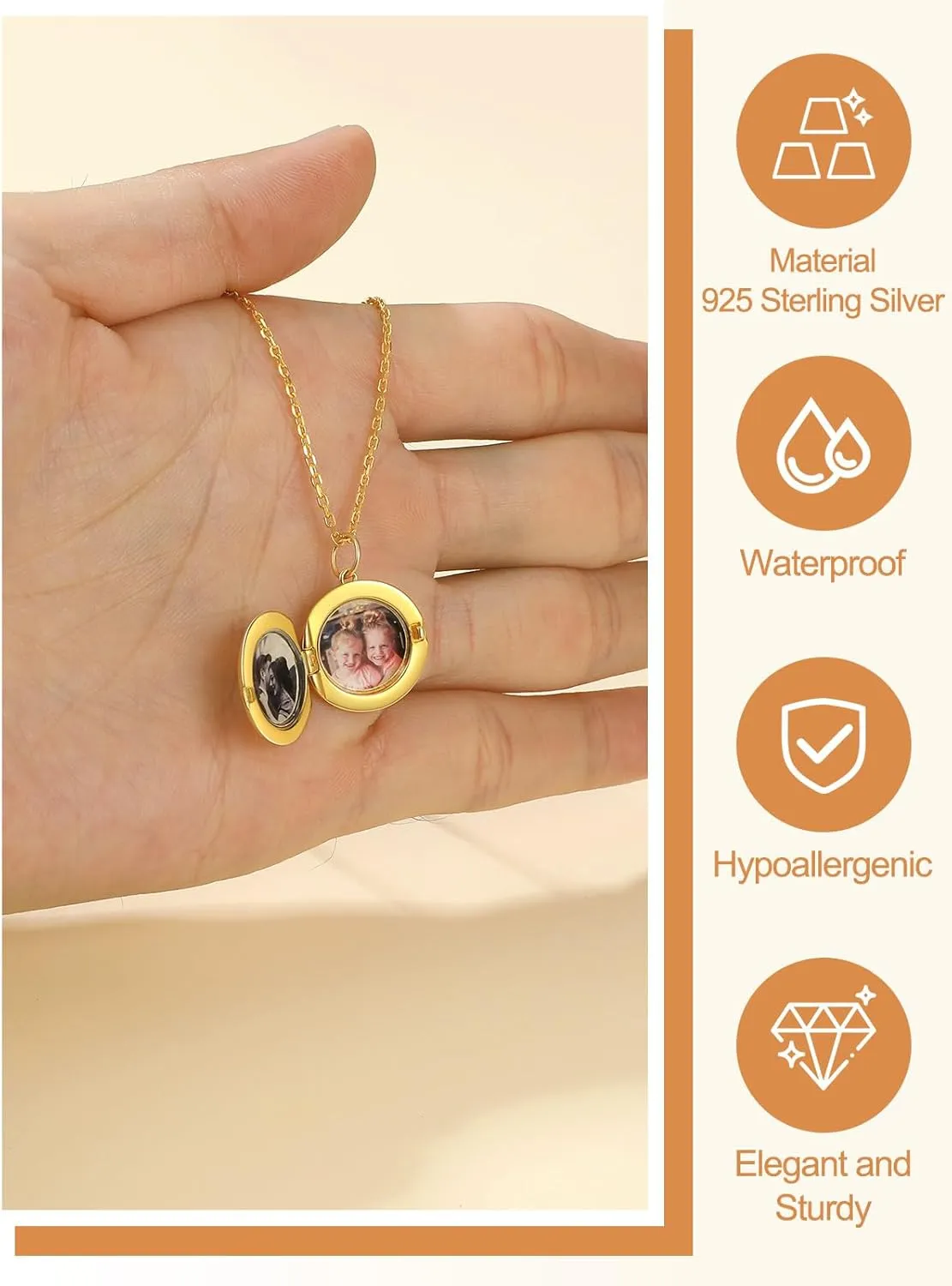 Custom4U Round/Oval Silver Locket Necklace That Holds Picture,Personalized Photo Medallion Pendant Gold 18k Plated 925 Sterling Silver   Chain 16"/18"/22",Memory Gifts for Mother Mom Women