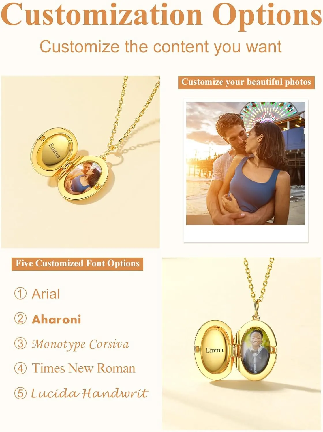 Custom4U Round/Oval Silver Locket Necklace That Holds Picture,Personalized Photo Medallion Pendant Gold 18k Plated 925 Sterling Silver   Chain 16"/18"/22",Memory Gifts for Mother Mom Women