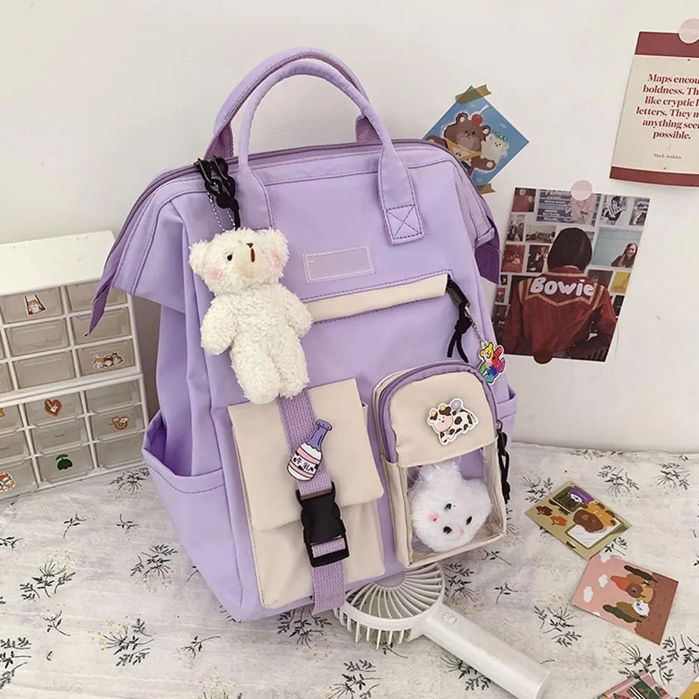 Cute Backpack with Cute Pin Accessories Plush Pendant for School Bag Student Girl Backpack Super-Capacity Waterproof Travel Backpack(Purse-3)