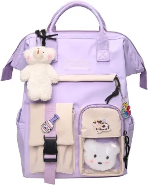 Cute Backpack with Cute Pin Accessories Plush Pendant for School Bag Student Girl Backpack Super-Capacity Waterproof Travel Backpack(Purse-3)
