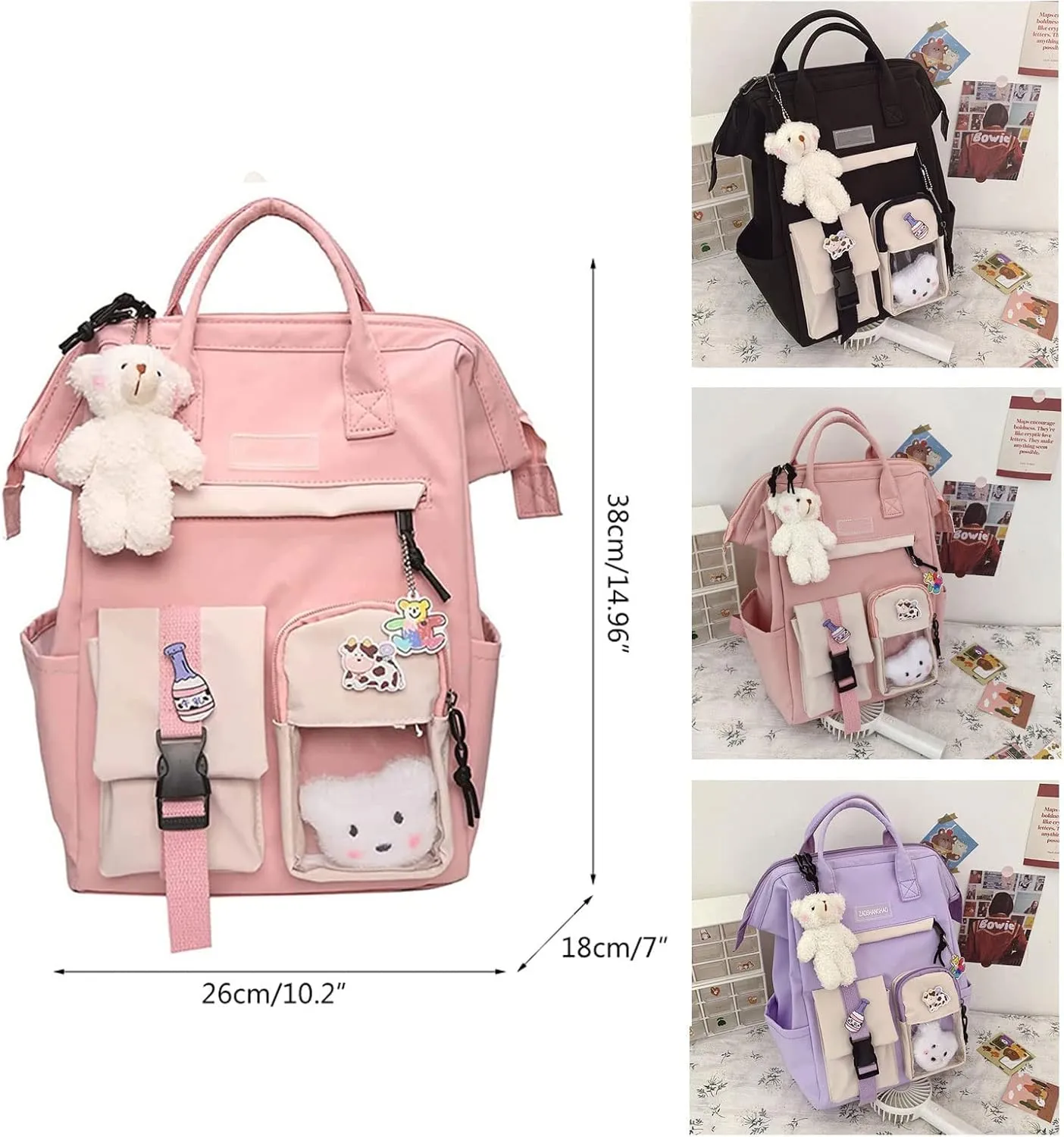 Cute Backpack with Cute Pin Accessories Plush Pendant for School Bag Student Girl Backpack Super-Capacity Waterproof Travel Backpack(Purse-3)