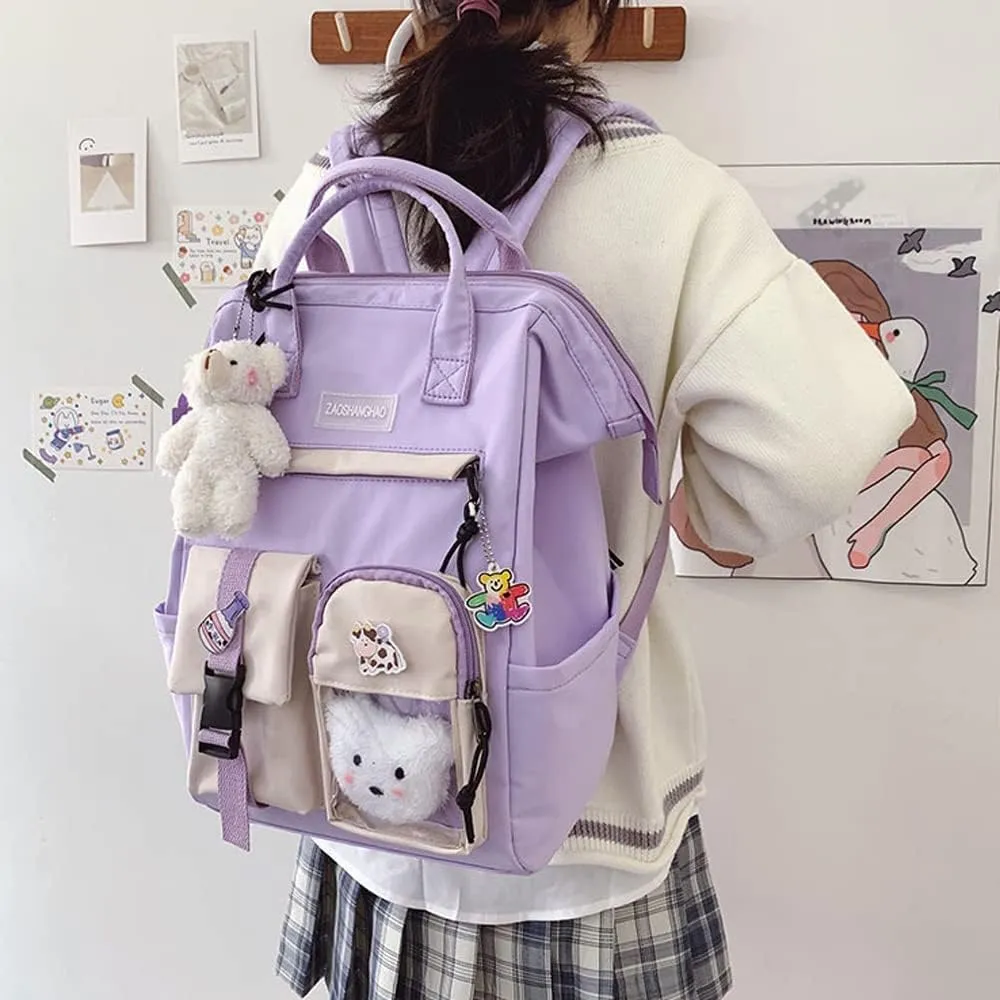 Cute Backpack with Cute Pin Accessories Plush Pendant for School Bag Student Girl Backpack Super-Capacity Waterproof Travel Backpack(Purse-3)