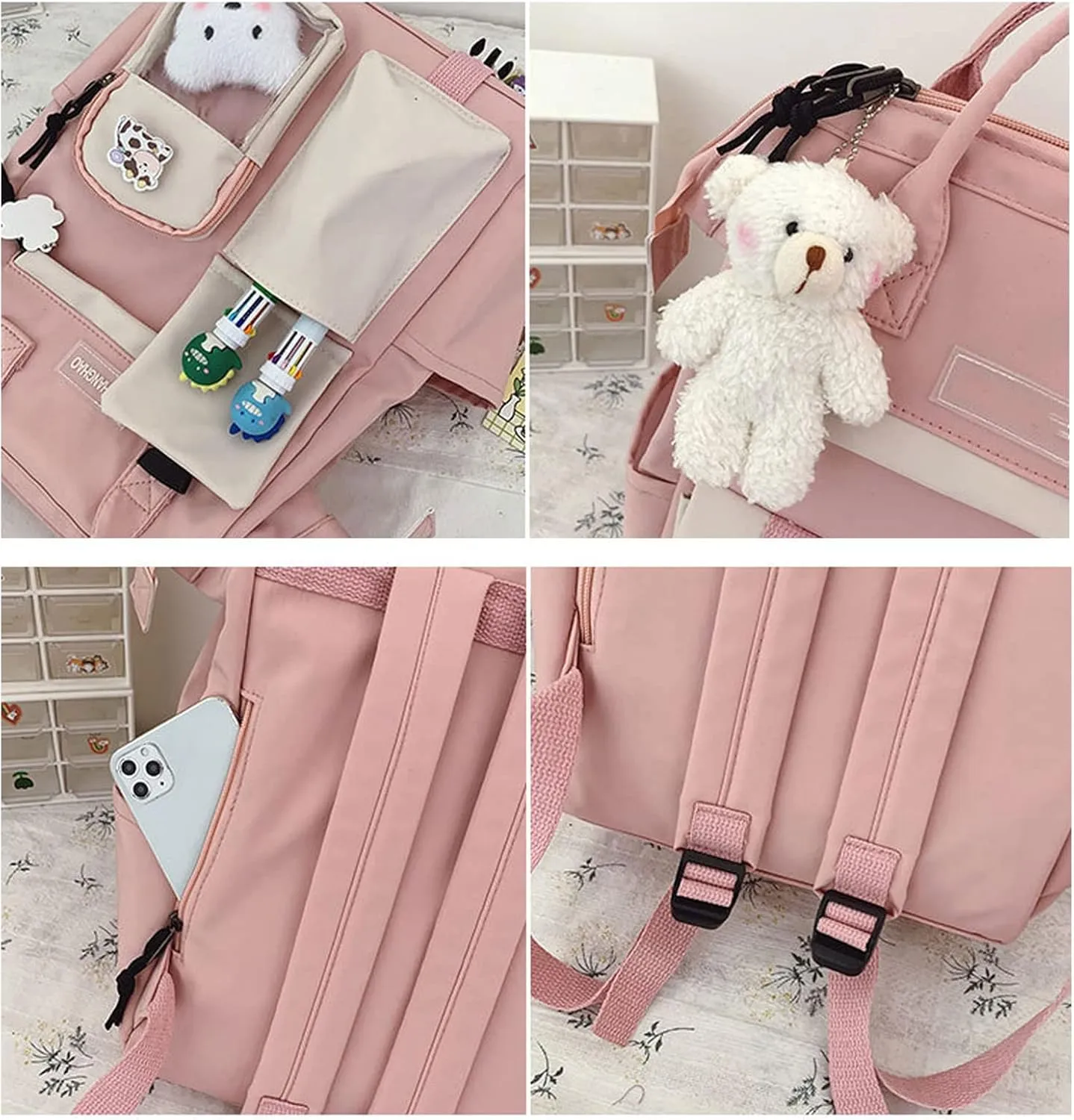 Cute Backpack with Cute Pin Accessories Plush Pendant for School Bag Student Girl Backpack Super-Capacity Waterproof Travel Backpack(Purse-3)