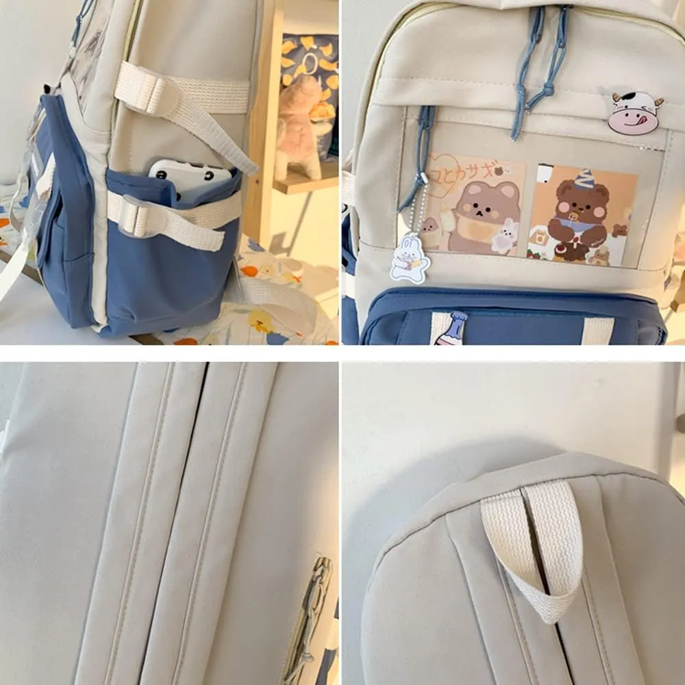 Cute Backpack with Cute Pin Accessories Plush Pendant Lovely Pastel Rucksack for School Bag Student Teen Girls Aesthetic Student Bookbags Super-Capacity Waterproof Travel Backpack(Black-4)