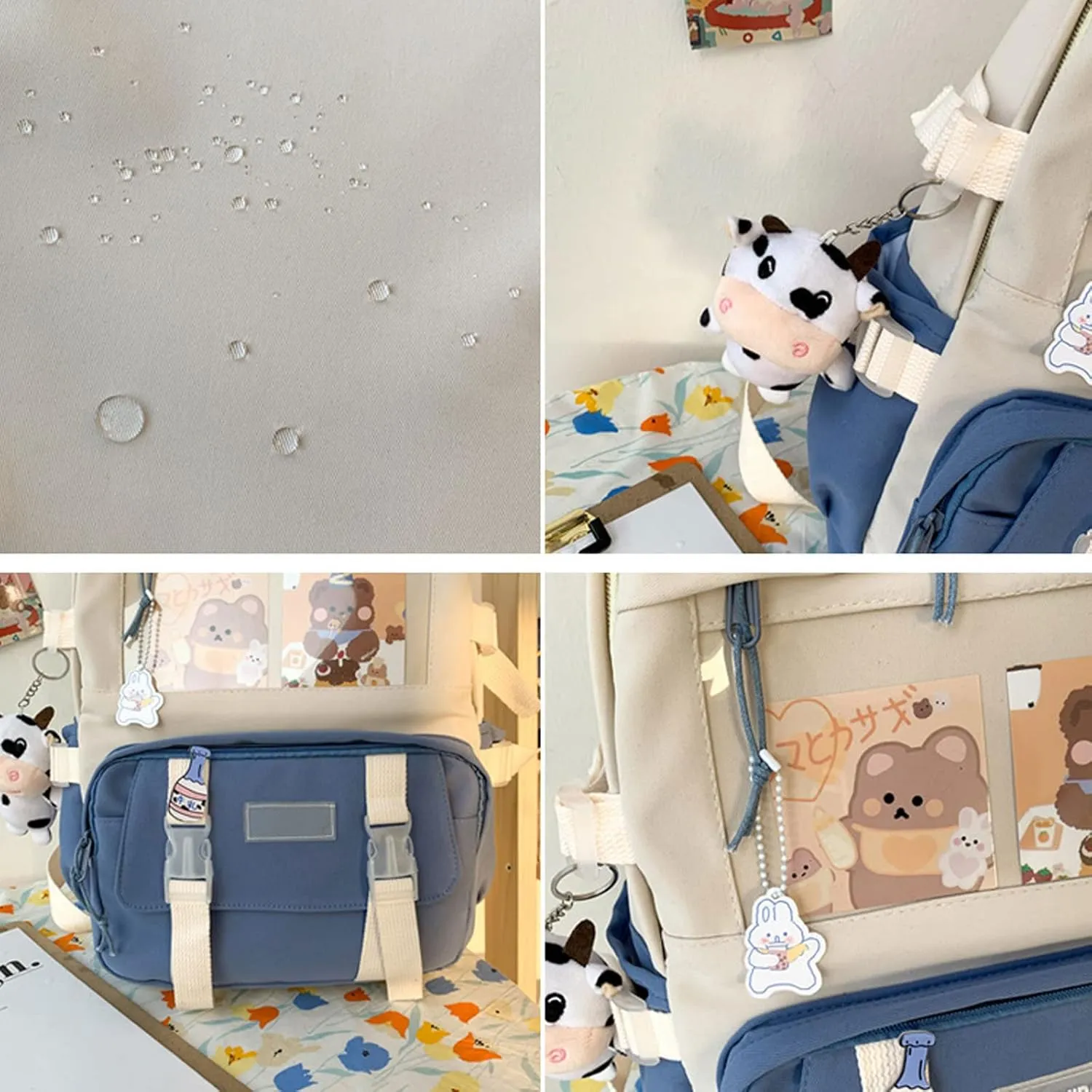 Cute Backpack with Cute Pin Accessories Plush Pendant Lovely Pastel Rucksack for School Bag Student Teen Girls Aesthetic Student Bookbags Super-Capacity Waterproof Travel Backpack(Black-4)