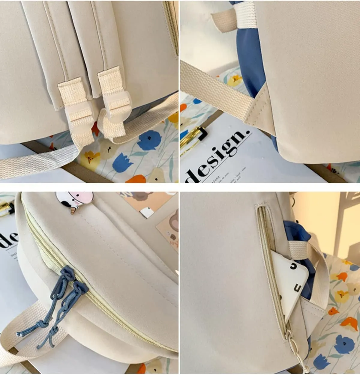 Cute Backpack with Cute Pin Accessories Plush Pendant Lovely Pastel Rucksack for School Bag Student Teen Girls Aesthetic Student Bookbags Super-Capacity Waterproof Travel Backpack(Black-4)