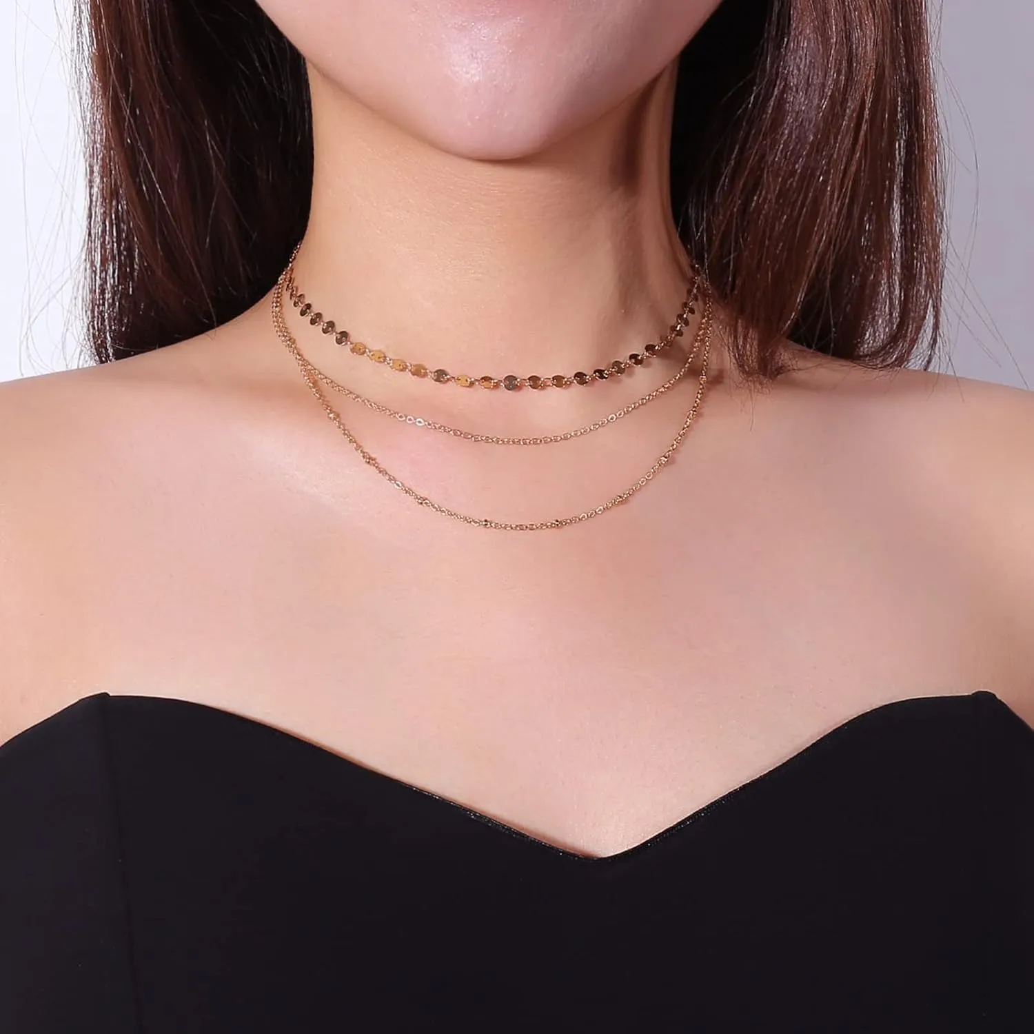 Dainty Layered Necklace, Dainty Layering Necklaces for Women Sequins Chain Necklaces Jewelry Gifts for Birthday Wedding, 3 Layers