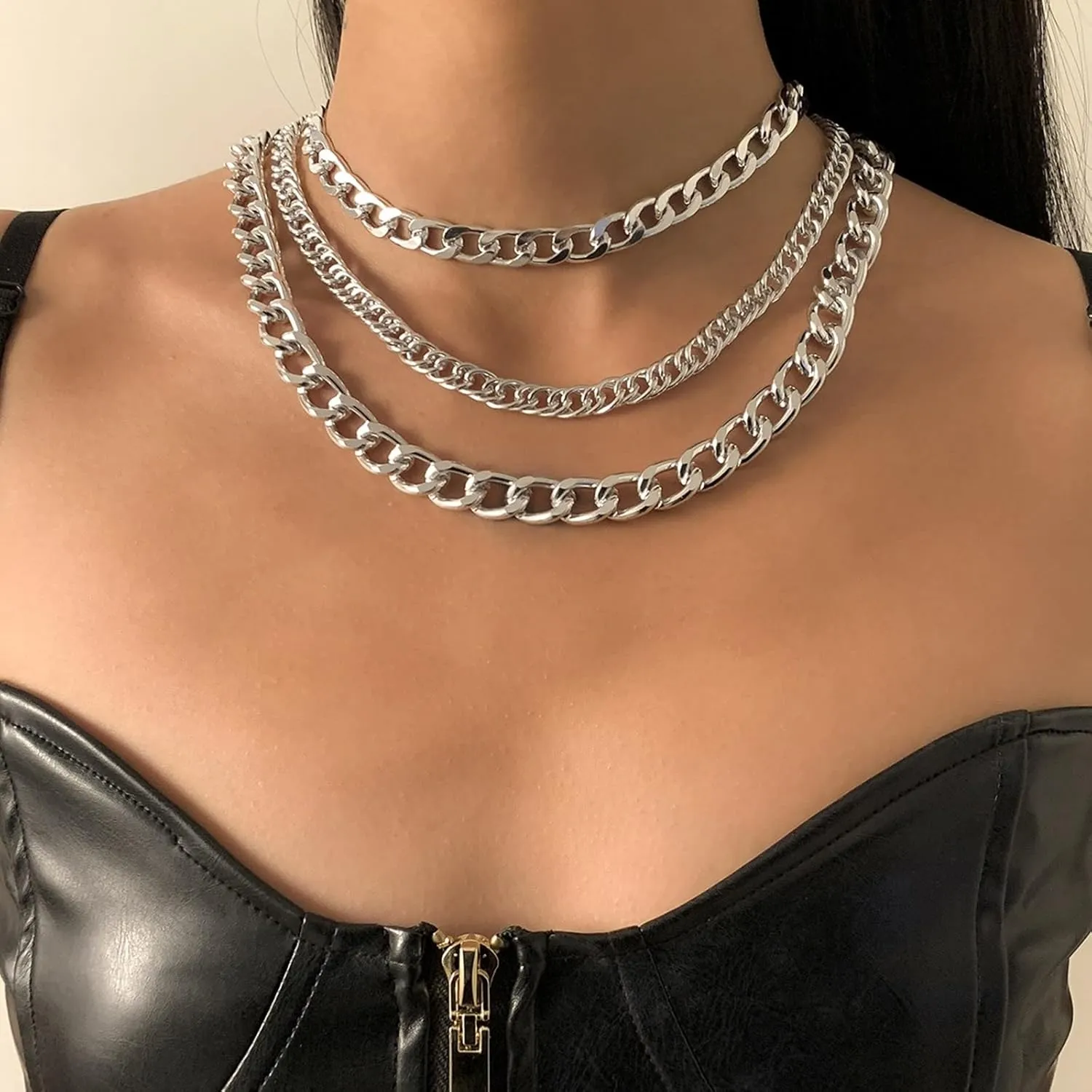 Dainty Layered Necklace, Golden Necklaces for Women 3 Layer Chain Necklaces Lobster Claw Punk Chain Design Birthday Jewerly