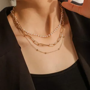 Dainty Pearls Simple Layered Necklace Gold Choker Chain Pendant Multilayered Necklaces Jewelry Stackable Necklaces for Women and Girls