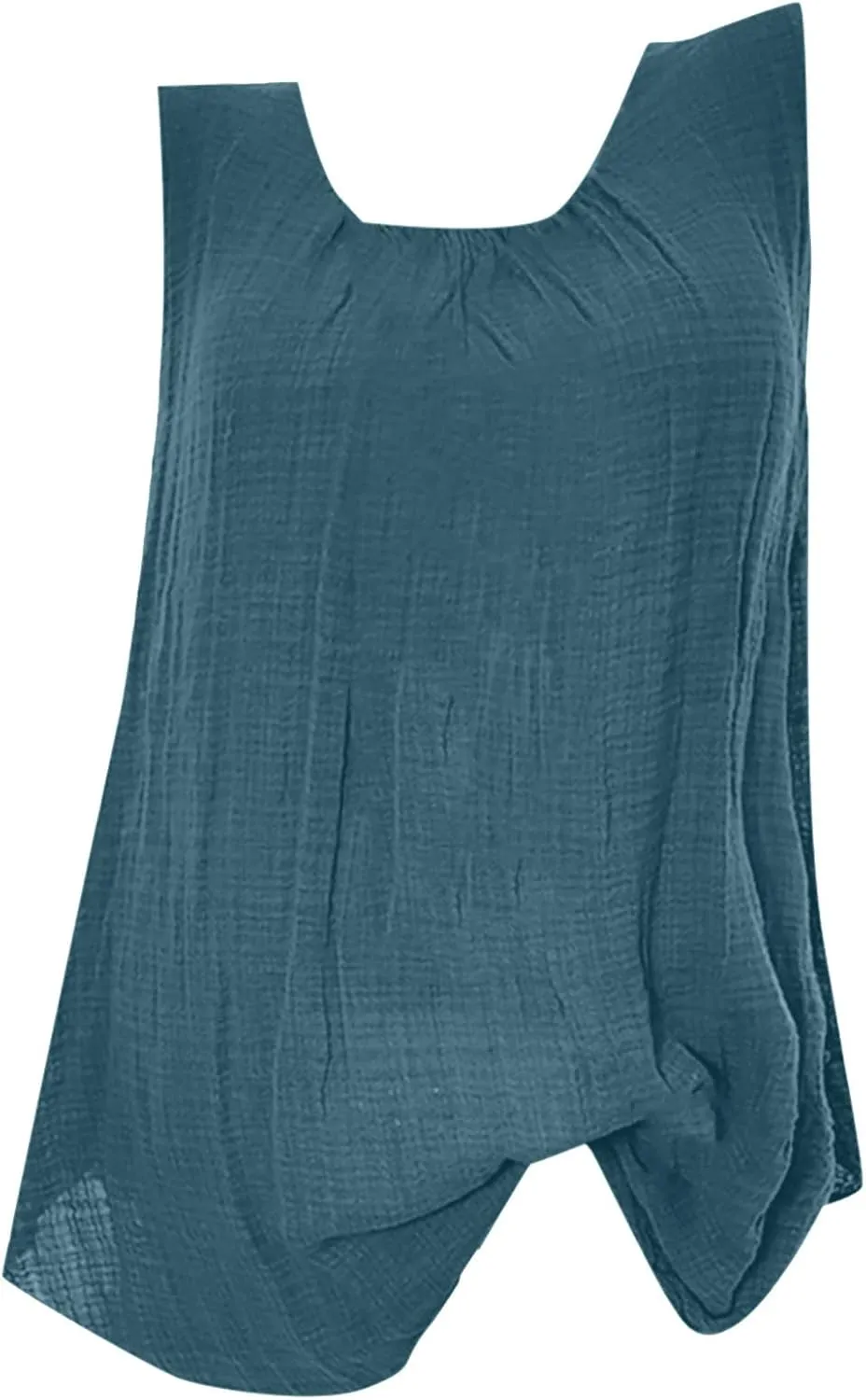 DASAYO Women's Sleeveless Linen Tank Tops Solid Color Crewneck Loose Tshirt Tanks Flowy Retro Gauze Going Out Shirt Blouse