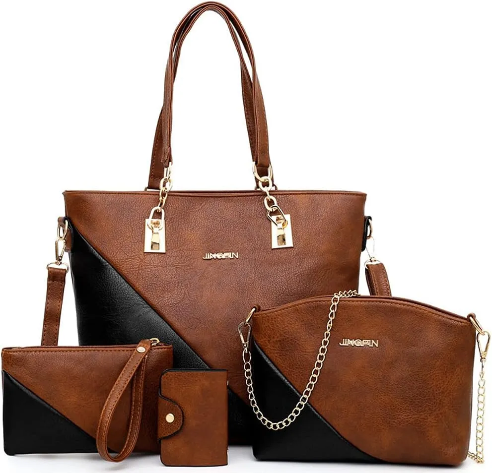 Dayfine 4 pcs Handbags set for Women Fashion Tote Shoulder Bag Purse PU Leather Satchel Chain Crossbody Bag Wallet Clutch
