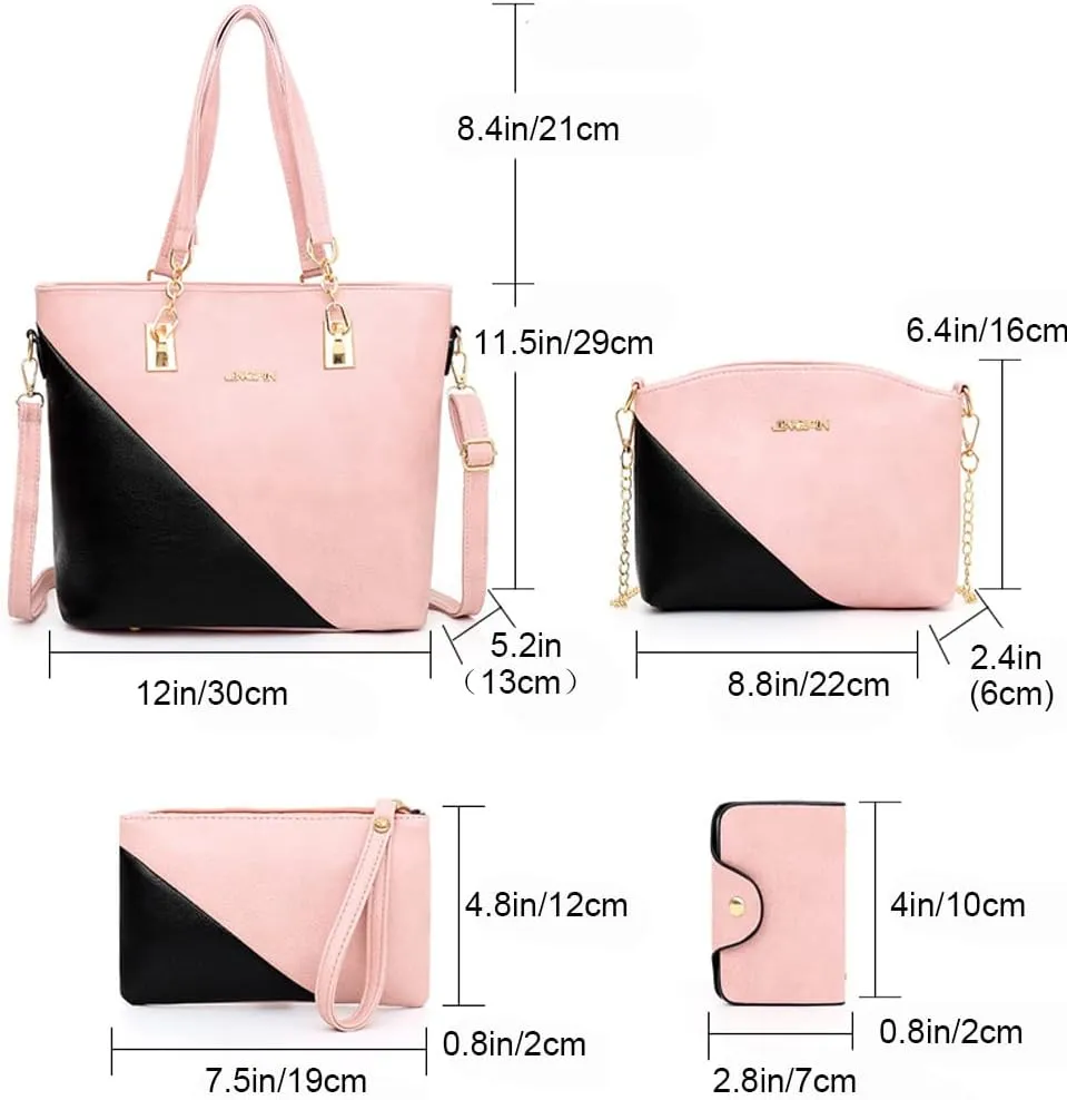 Dayfine 4 pcs Handbags set for Women Fashion Tote Shoulder Bag Purse PU Leather Satchel Chain Crossbody Bag Wallet Clutch