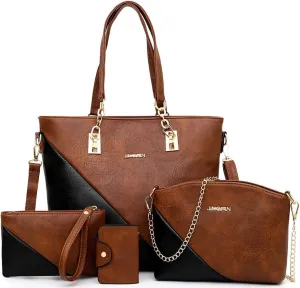 Dayfine 4 pcs Handbags set for Women Fashion Tote Shoulder Bag Purse PU Leather Satchel Chain Crossbody Bag Wallet Clutch