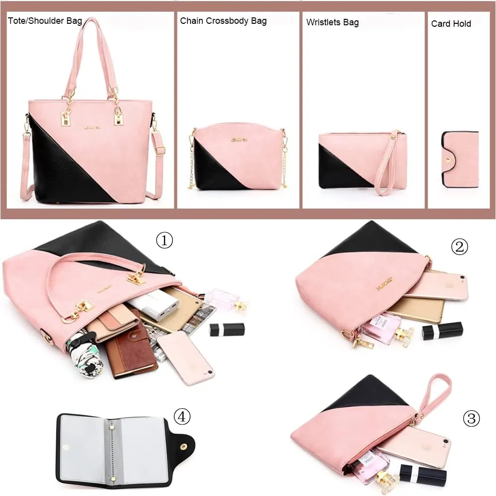 Dayfine 4 pcs Handbags set for Women Fashion Tote Shoulder Bag Purse PU Leather Satchel Chain Crossbody Bag Wallet Clutch