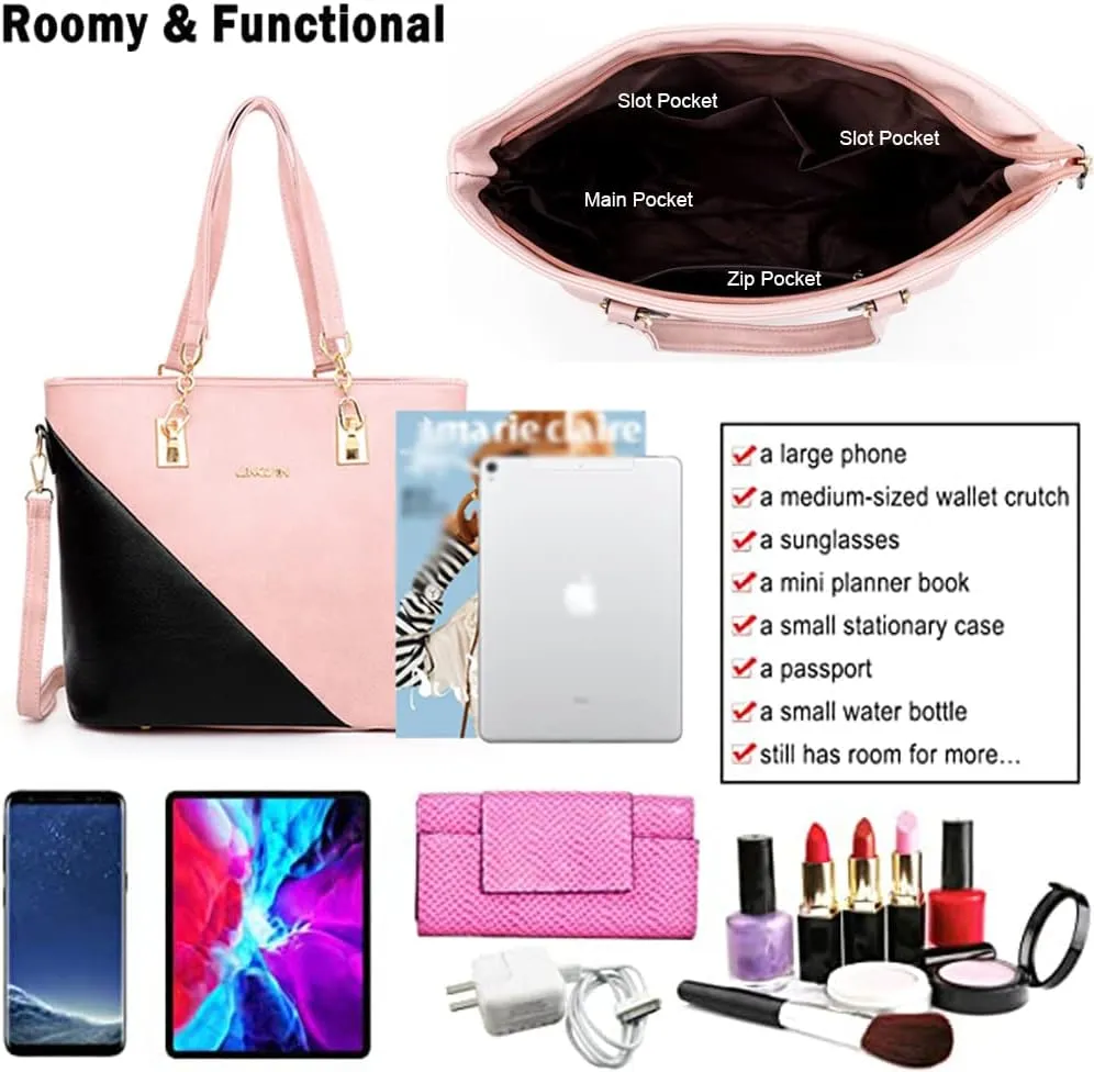 Dayfine 4 pcs Handbags set for Women Fashion Tote Shoulder Bag Purse PU Leather Satchel Chain Crossbody Bag Wallet Clutch